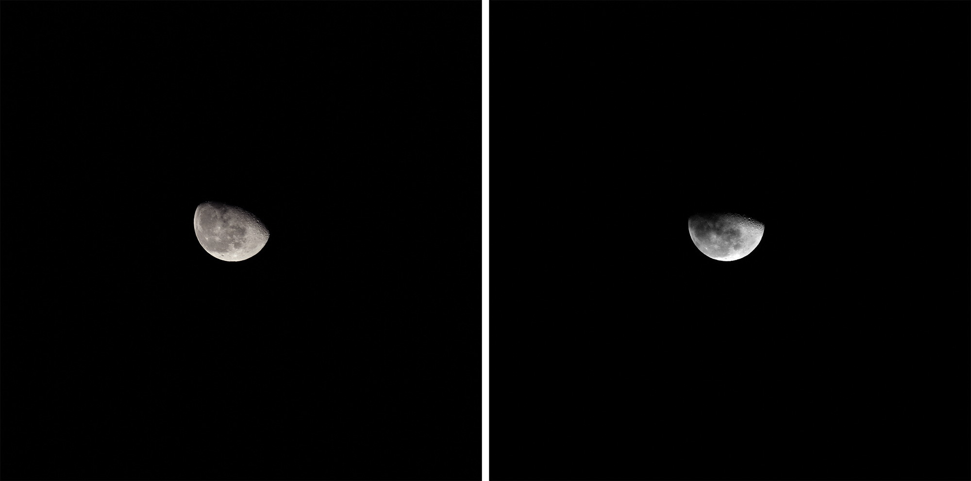 Diptych of photographs of the moon, by JLG