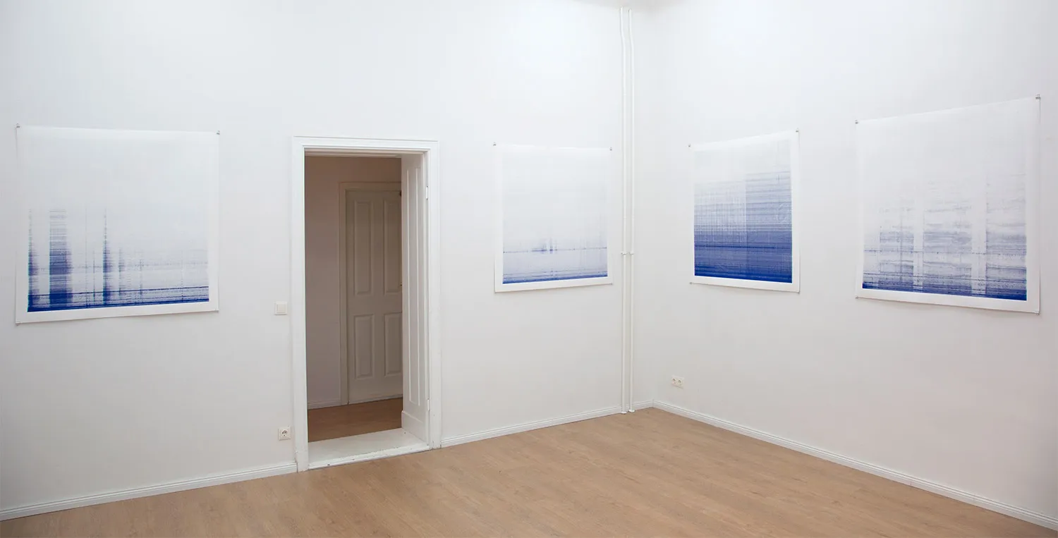 Spectrogram screenprints, as presented at ‘Minute/Year (2016)’ at Lite-Haus Galerie, Berlin, January 2017