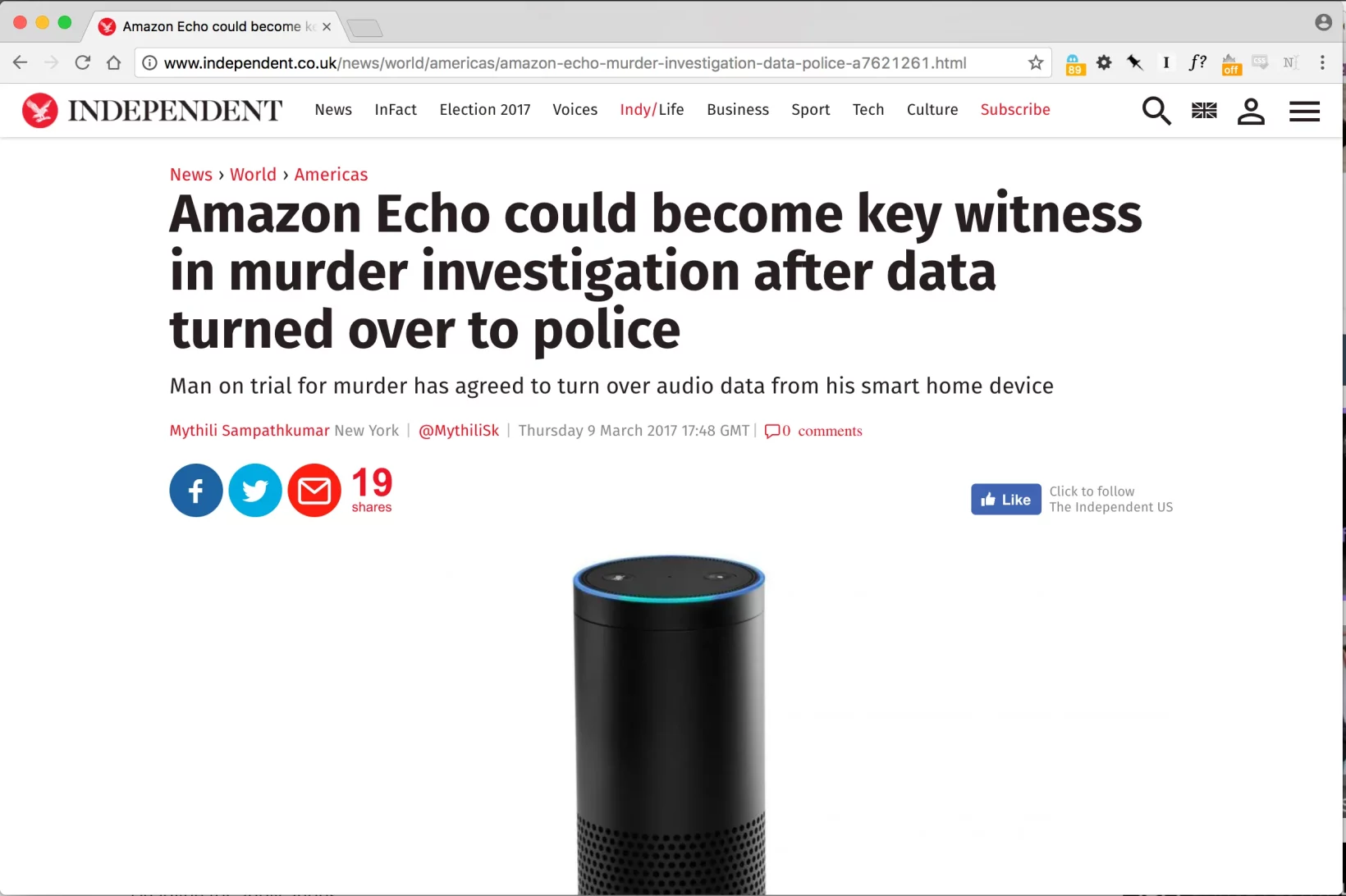 Amazon Echo in murder case